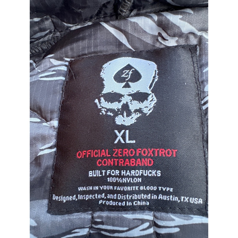 Zero Foxtrot Contraband XL Quilted Zip Hoodie – Black Tiger Stripe Camo Woobie. - Picture 4 of 4